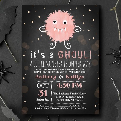 Its A Ghoul Little Monster Halloween Baby Shower Invitation