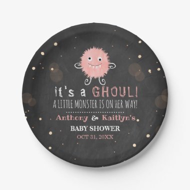 It's A Ghoul! Little Monster Halloween Baby Shower Paper Plate