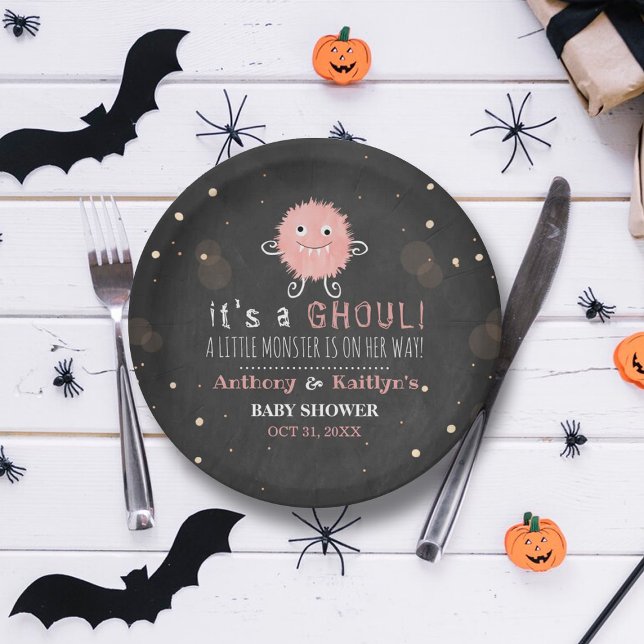 It's A Ghoul! Little Monster Halloween Baby Shower Paper Plates (Creator Uploaded)