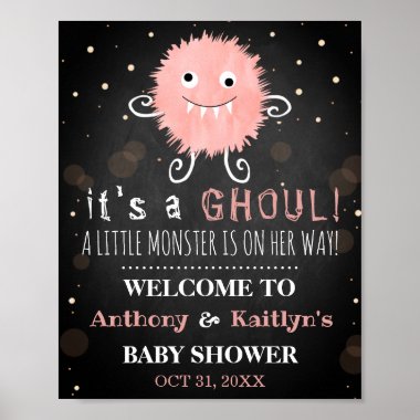 It's A Ghoul! Little Monster Halloween Baby Shower Poster
