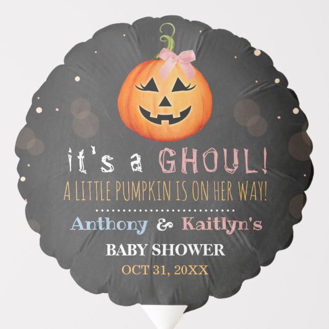 It's A Ghoul! Little Pumpkin Halloween Baby Shower Balloon (Front)