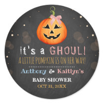 It's A Ghoul! Little Pumpkin Halloween Baby Shower Classic Round Sticker