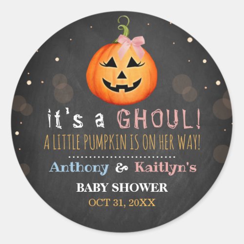 Its A Ghoul Little Pumpkin Halloween Baby Shower Classic Round Sticker