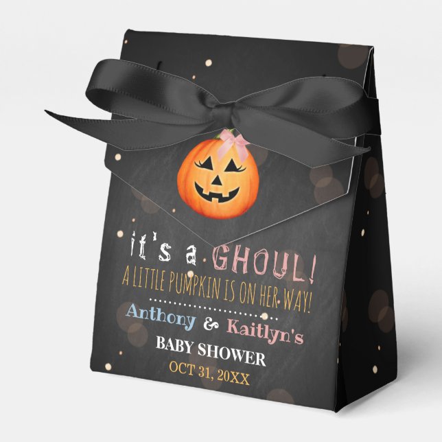 It's A Ghoul! Little Pumpkin Halloween Baby Shower Favor Boxes (Front Side)