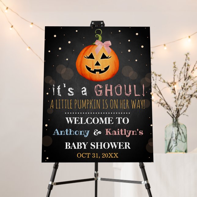 It's A Ghoul! Little Pumpkin Halloween Baby Shower Foam Board (In Situ (Stand))