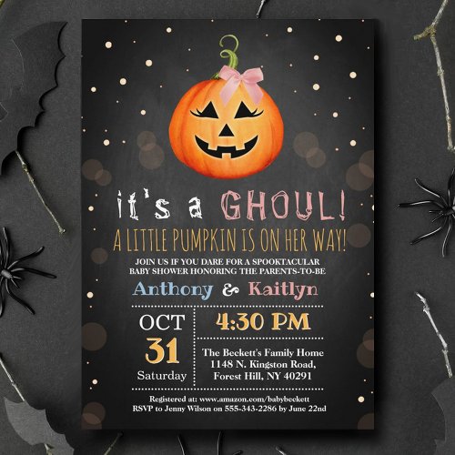 Its A Ghoul Little Pumpkin Halloween Baby Shower Invitation