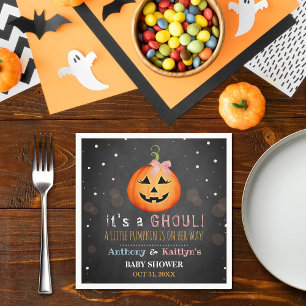 It's A Ghoul! Little Pumpkin Halloween Baby Shower Napkins
