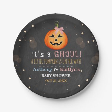 It's A Ghoul! Little Pumpkin Halloween Baby Shower Paper Plate