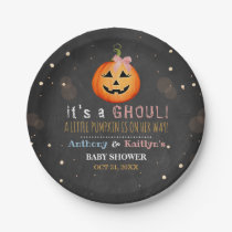 It's A Ghoul! Little Pumpkin Halloween Baby Shower Paper Plates