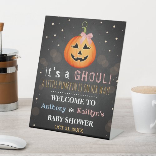 Its A Ghoul Little Pumpkin Halloween Baby Shower Pedestal Sign
