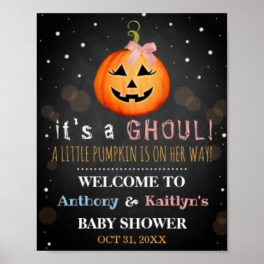 It's A Ghoul! Little Pumpkin Halloween Baby Shower Poster