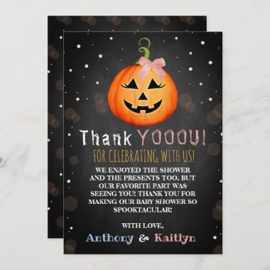 It's A Ghoul! Little Pumpkin Halloween Baby Shower Thank You Card