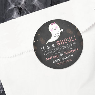 It's A Ghoul! Little Spirit Halloween Baby Shower Classic Round Sticker