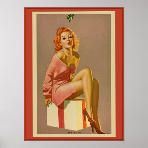 Its a gift   Vintage pin up girl  Christmas  Poster