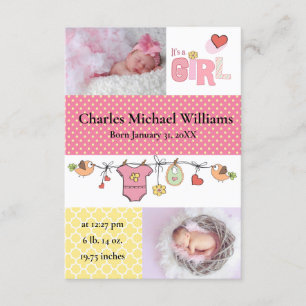 It's a Girl - 3x5 Birth Announcement