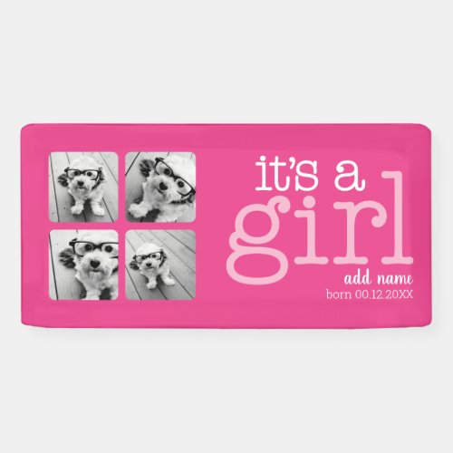 Its A Girl _ 4 Photo Modern Whimsical White Type Banner