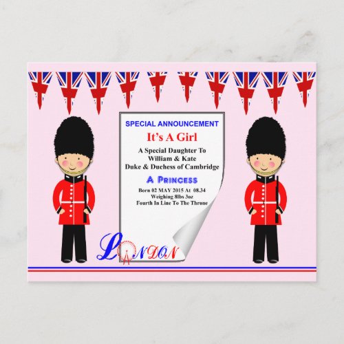 Its a Girl A Royal Princess Commemoration Design Announcement Postcard