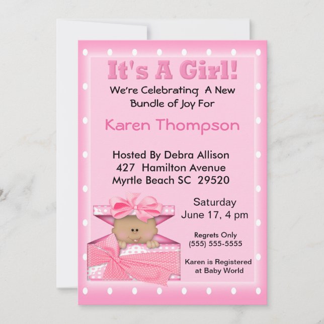 It's A Girl African American Baby Shower Invitation (Front)