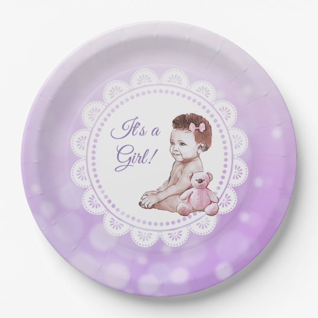 It's a Girl African American Baby Shower Paper Plates (Front)