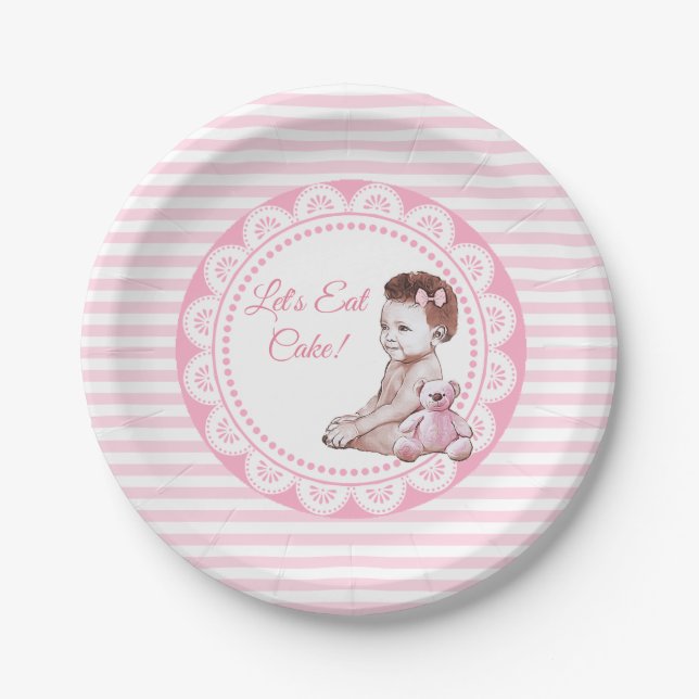 It's a Girl African American Baby Shower Paper Plates (Front)
