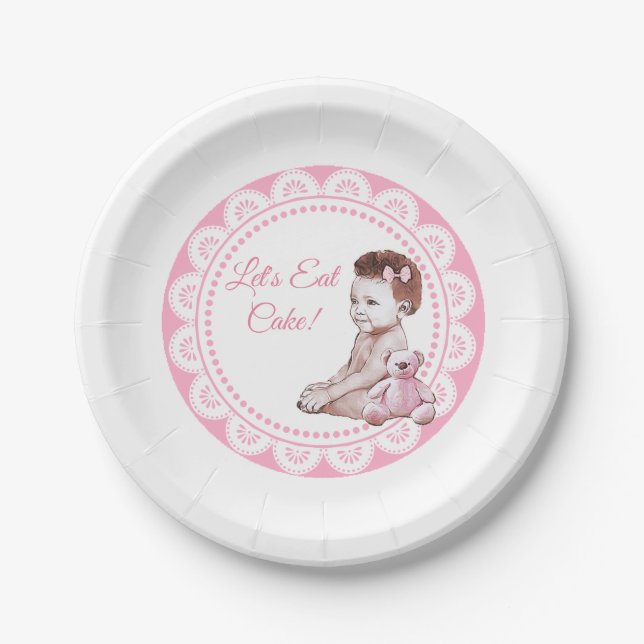 It's a Girl African American Baby Shower Paper Plates (Front)
