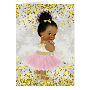 It's a Girl Afro Puff Baby Ballerina Baby Shower Cards
