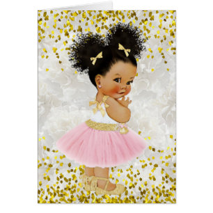 It's a Girl Afro Puffs Baby Ballerina Baby Shower Cards