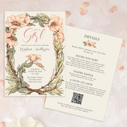 Its a Girl All in One Pink Roses Baby Shower  Invitation