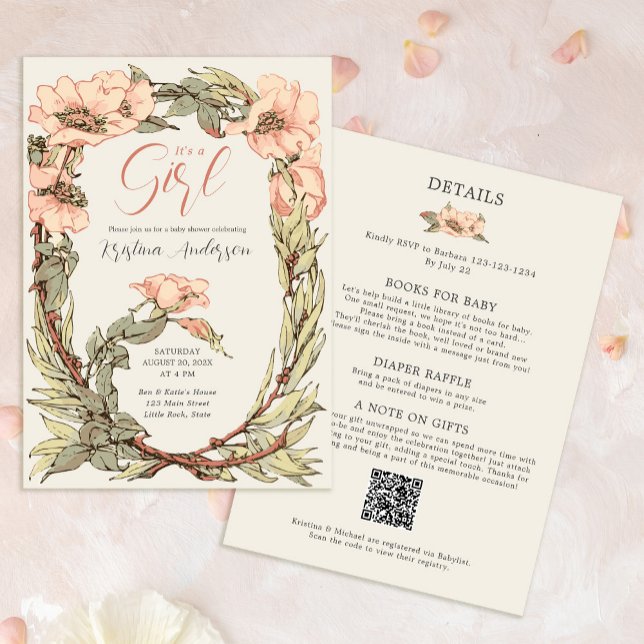 It's a Girl All in One Pink Roses Baby Shower  Invitation (Creator Uploaded)