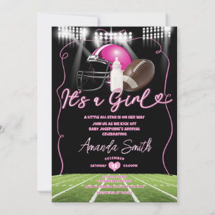 It's A Girl American Football With Bow Baby Shower Invitation