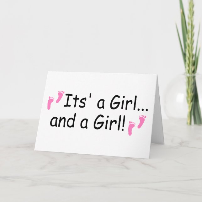 Its A Girl and A Girl Twin Girls Announcement (Front)