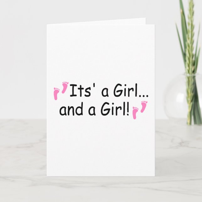 Its A Girl and A Girl Twin Girls Announcement (Front)