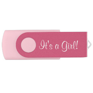 IT'S A GIRL ANNOUNCEMENT PINK SWIVEL FLASH DRIVE
