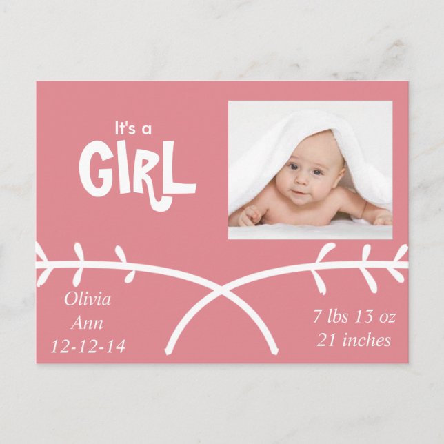 It's a GIRL! Announcement Postcard (Front)