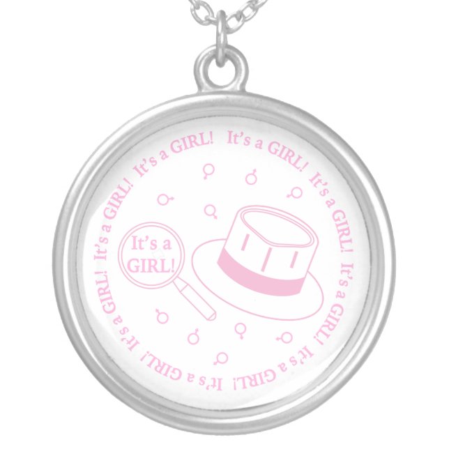It's a Girl! announcement Silver Plated Necklace (Front)