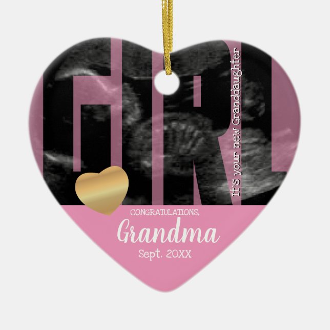 It's a Girl Announcement - Sonogram with DIY Text Ceramic Ornament (Front)