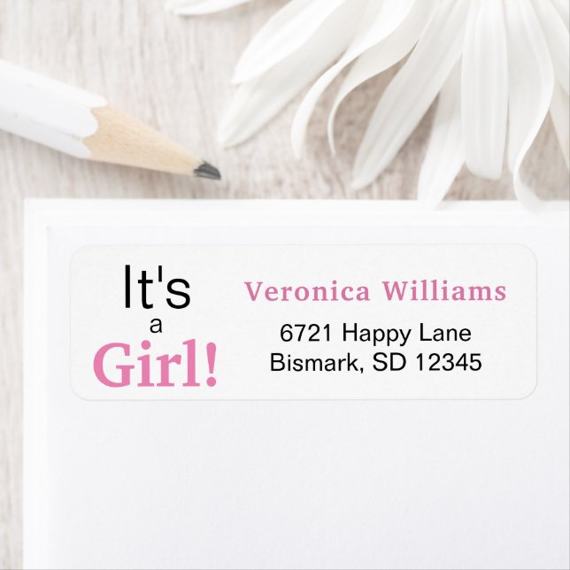 It's a Girl! Baby Announcement Pink Return Address Label (Insitu)
