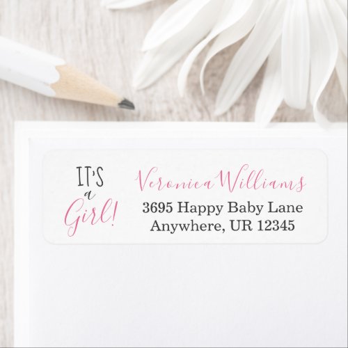 It's a Girl! Baby Announcement Pink Return Address
