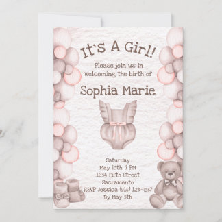 It's A Girl Baby Announcement Shower Invitation
