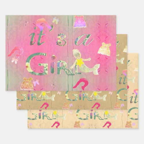 Its a Girl Baby Clothes Illustration Wrapping Paper Sheets