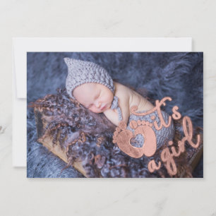 It's A Girl Baby Custom Photo Heart Feet Rose Invitation