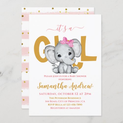 Its a Girl Baby Elephant Baby Shower Invitation