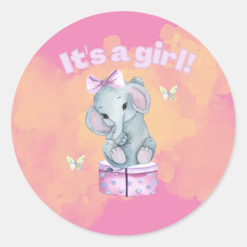 Its a girl Baby elephant   Classic Round Sticker