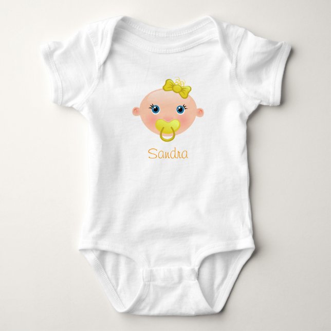 It's a Girl Baby Face Yellow Baby Bodysuit (Front)