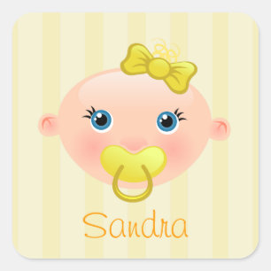 It's a Girl Baby Face Yellow Square Sticker