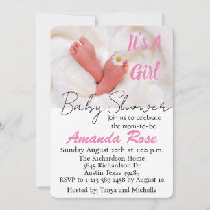 It's A Girl Baby Feet with Daisy  Holiday Card