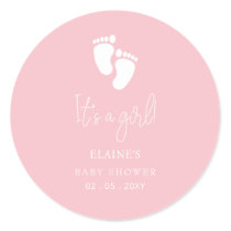 Its a Girl Baby Footprint Cute Pink Baby Shower Classic Round Sticker