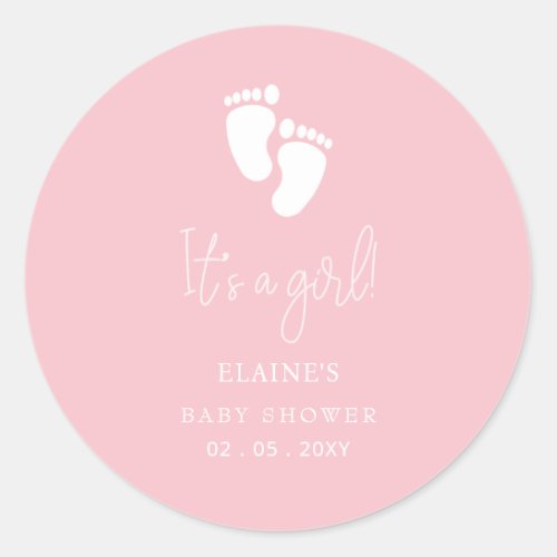 Its a Girl Baby Footprint Cute Pink Baby Shower Classic Round Sticker