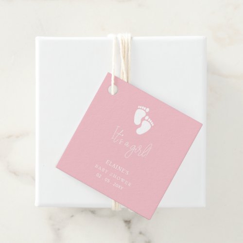 Its a Girl Baby Footprint Cute Pink Baby Shower Favor Tags