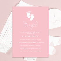 Its a Girl Baby Footprint Cute Pink Baby Shower Invitation